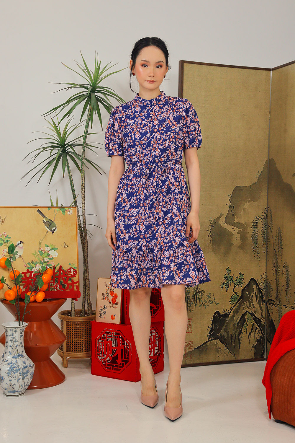 Maxinne Midi Dress in Navy Bloom Floral