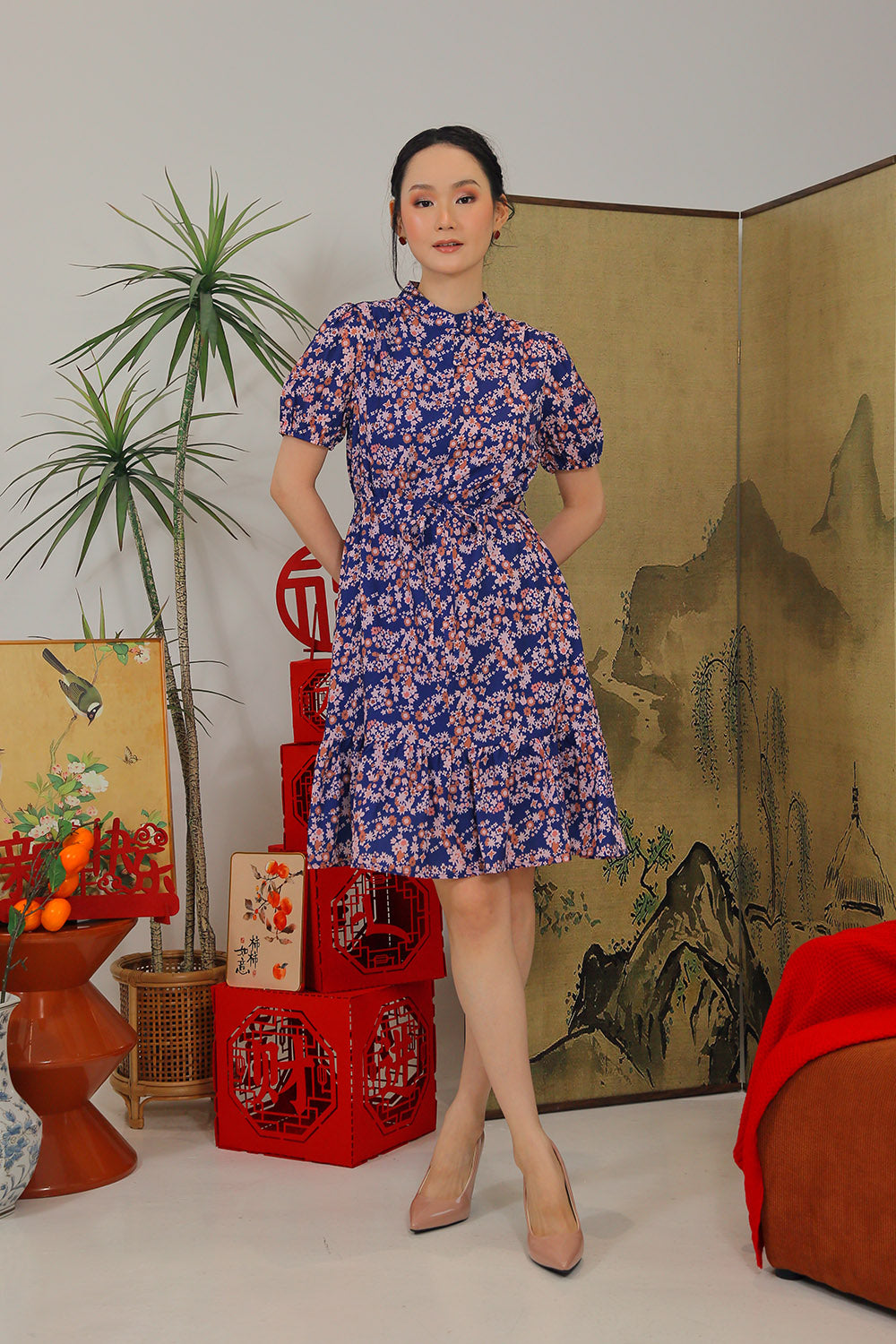 Maxinne Midi Dress in Navy Bloom Floral - Image 6