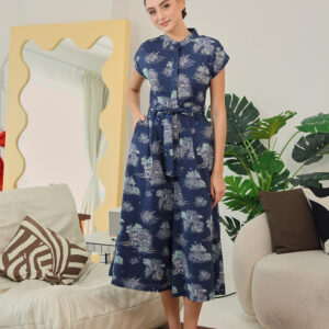 Sofina Sashed Jumpsuit in Midnight Countryside