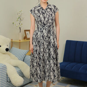 Dezza Midi Dress in Monochrome Leaf Print