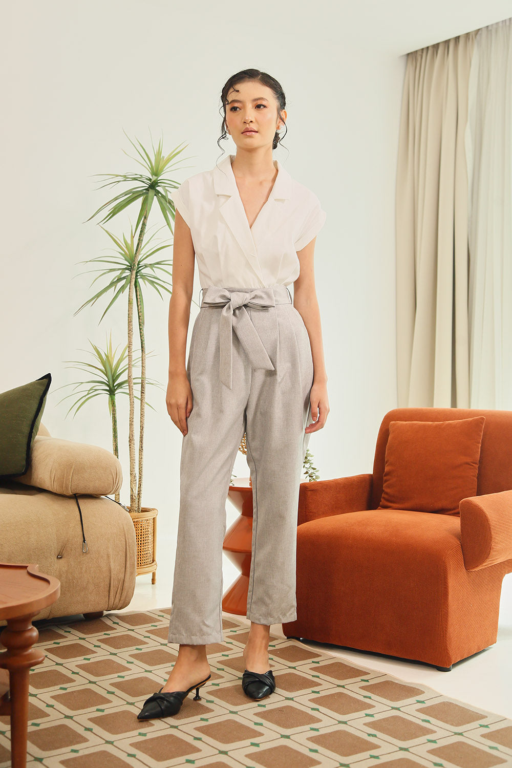 Kristela Tailored Jumpsuit in White Grey