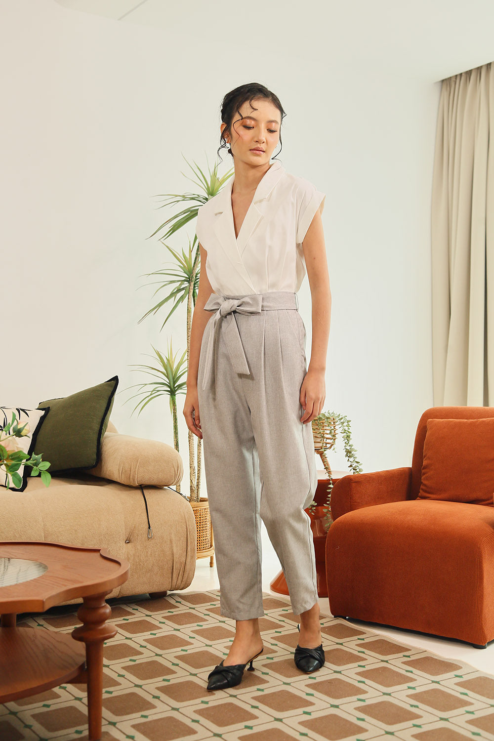 Kristela Tailored Jumpsuit in White Grey - Image 6