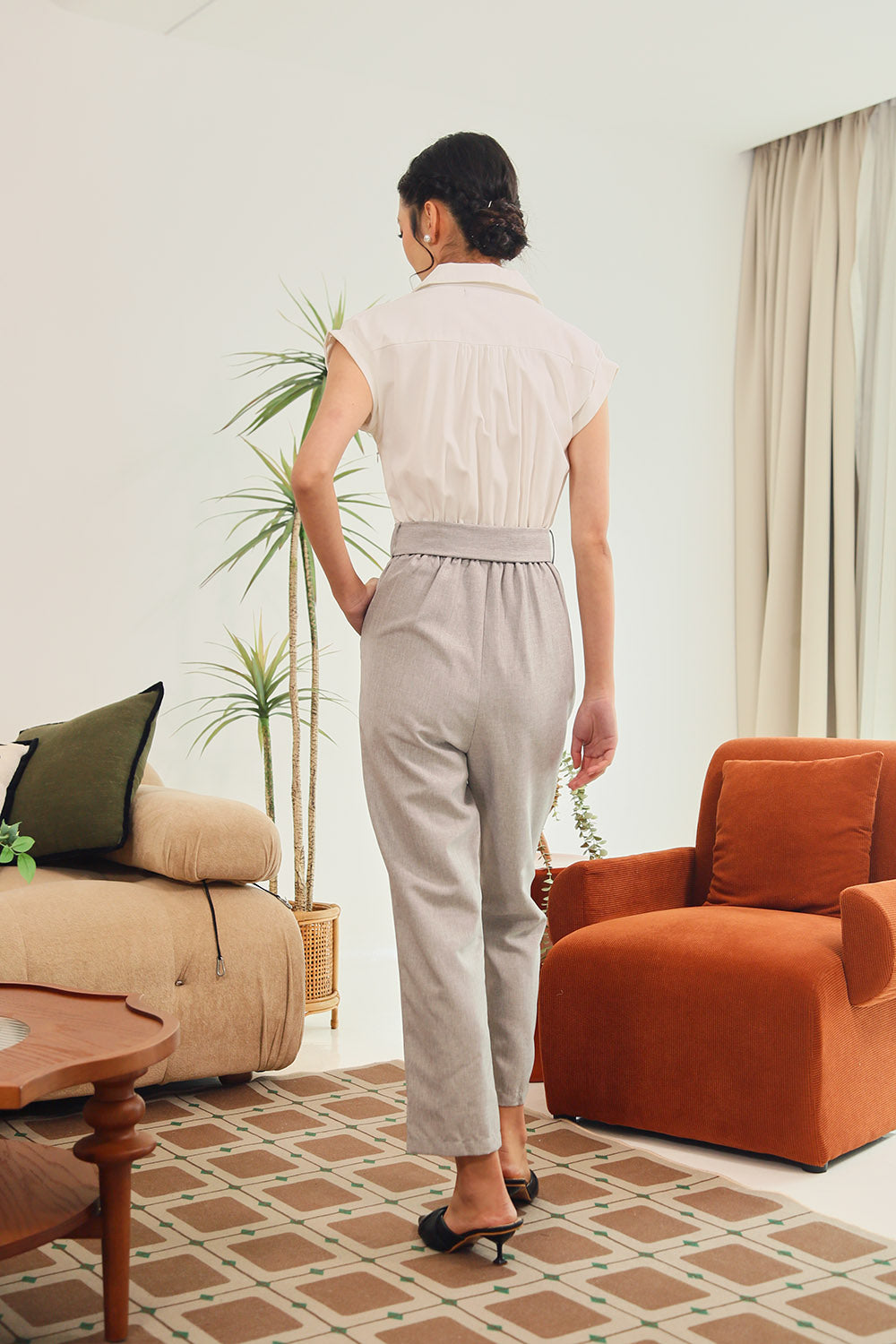 Kristela Tailored Jumpsuit in White Grey - Image 5