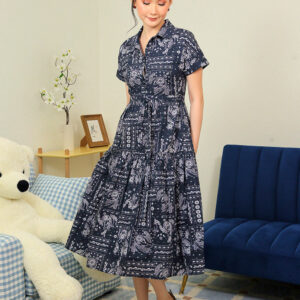Marion Shirt Collar Printed Midi Dress