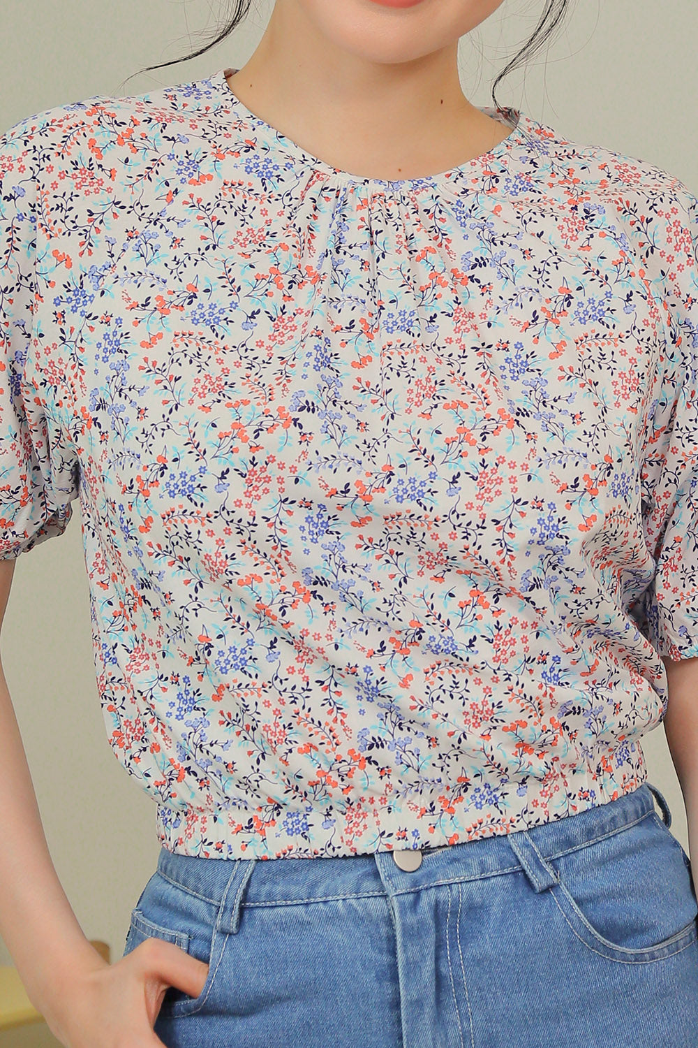 Rania Floral Blouson Top in Blue Meadow - Image 2