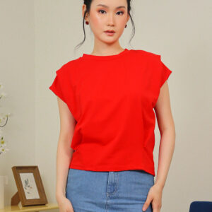 Lyra Relaxed Shoulder Tee in Crimson Red