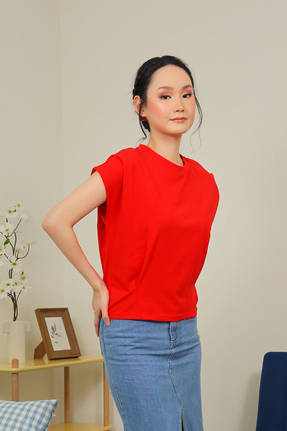 Lyra Relaxed Shoulder Tee in Crimson Red - Image 6