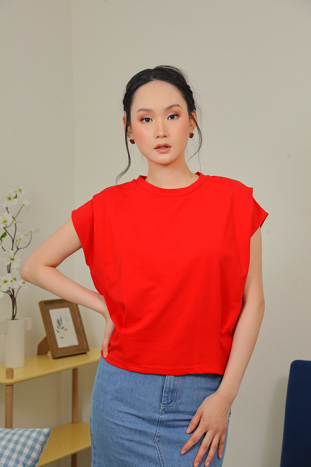 Lyra Relaxed Shoulder Tee in Crimson Red - Image 3