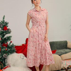 Dezza Eyelet Embroidered Midi Dress in Rose Meadow