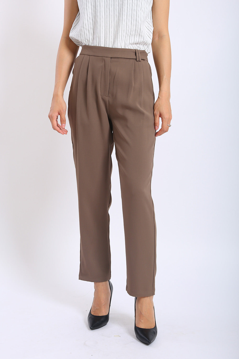Elise Tailored Straight Leg Pants in Warm Taupe
