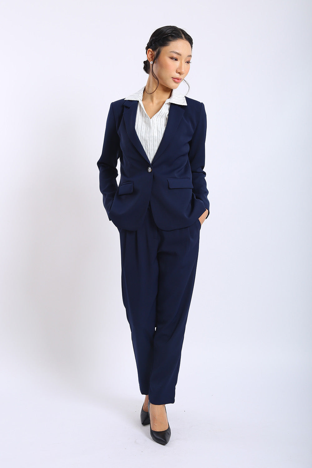 Elise Tailored Straight Leg Pants in Midnight Navy - Image 3