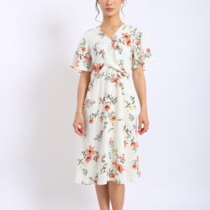 Veneza Floral Midi Dress in Off White