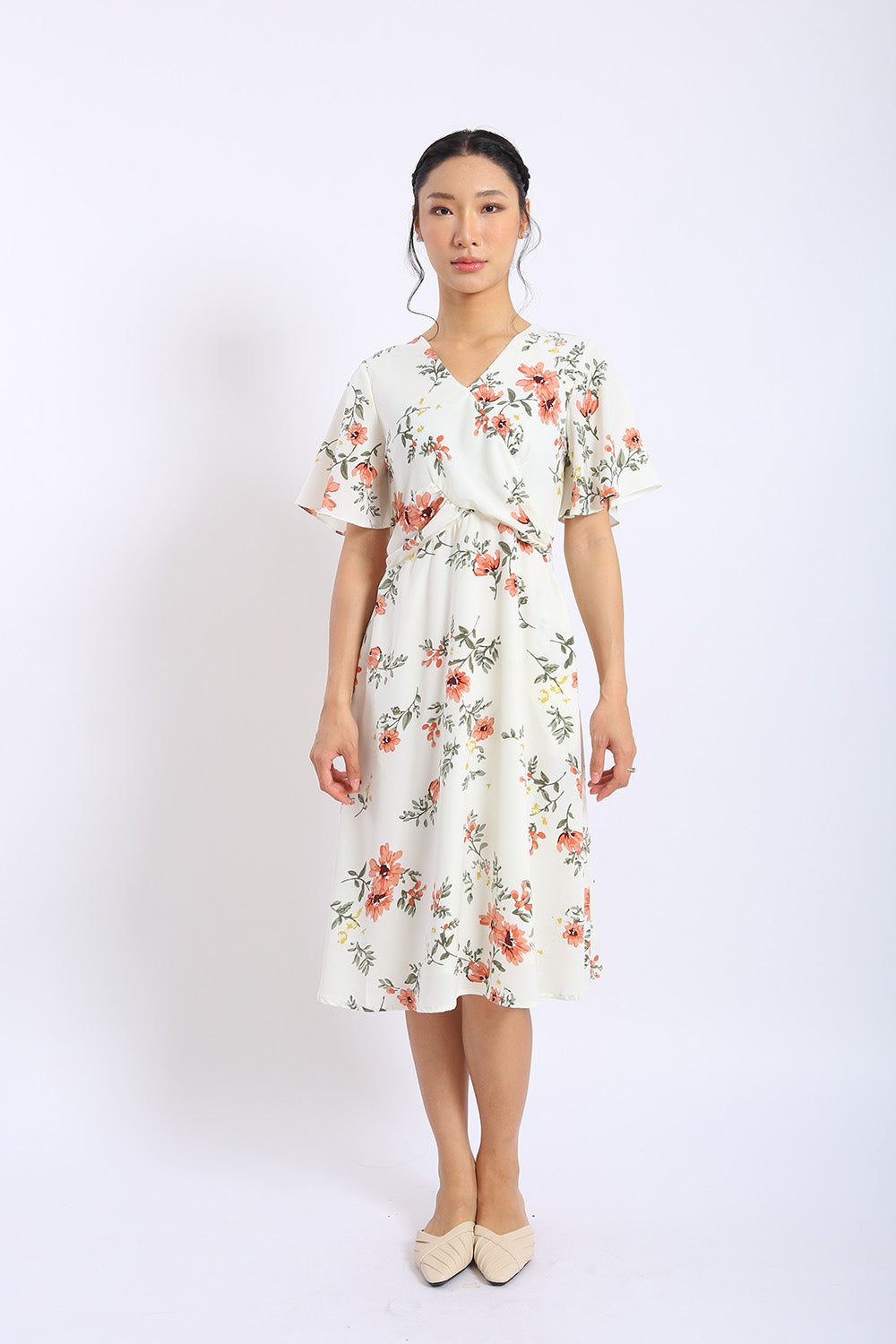 Veneza Floral Midi Dress in Off White