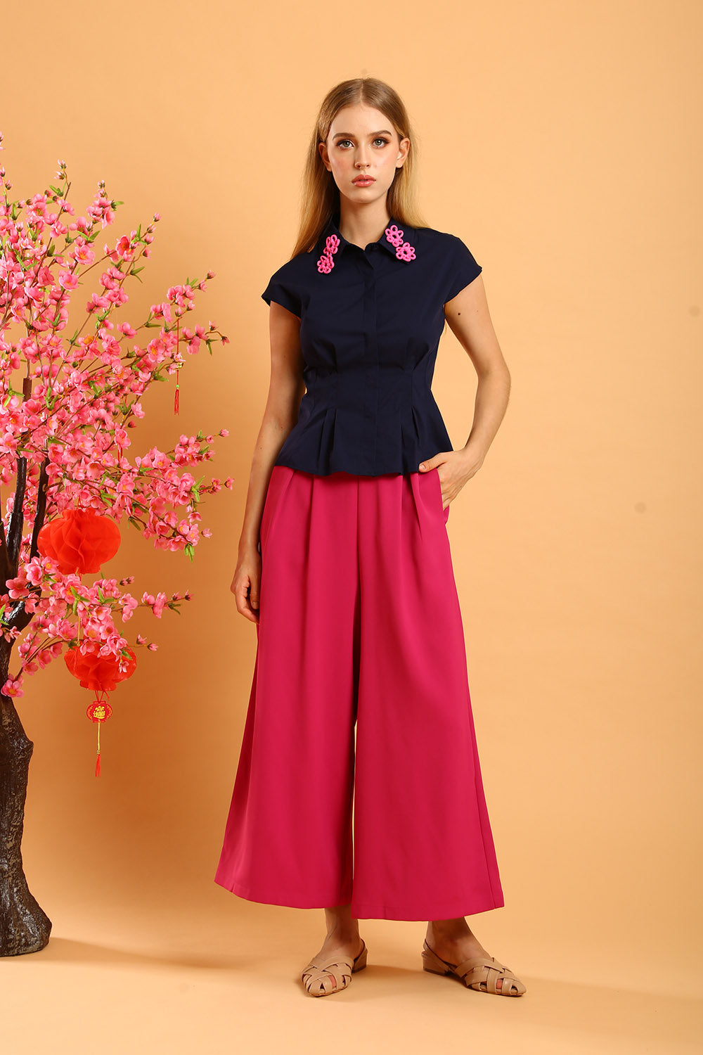 Liesa Wide Leg Pants in Plum Pink - Image 2