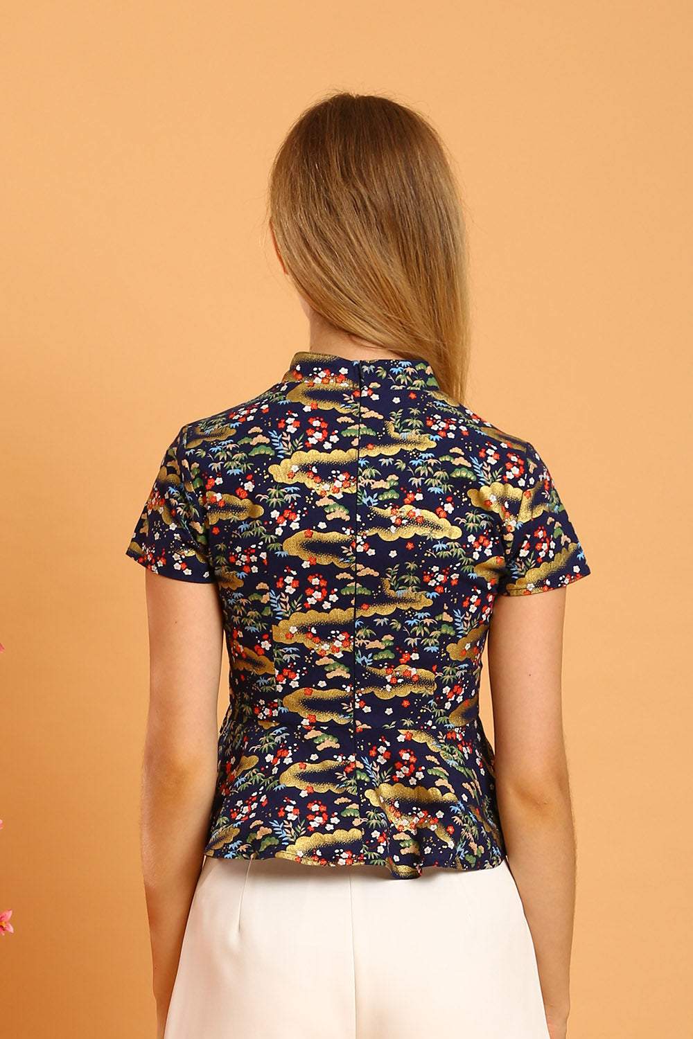 Jovene Cheongsam Top in Navy Blue - Image 4