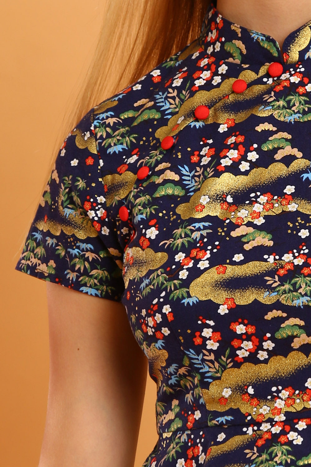 Jovene Cheongsam Top in Navy Blue - Image 2