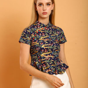 Jovene Cheongsam Top in Navy Blue
