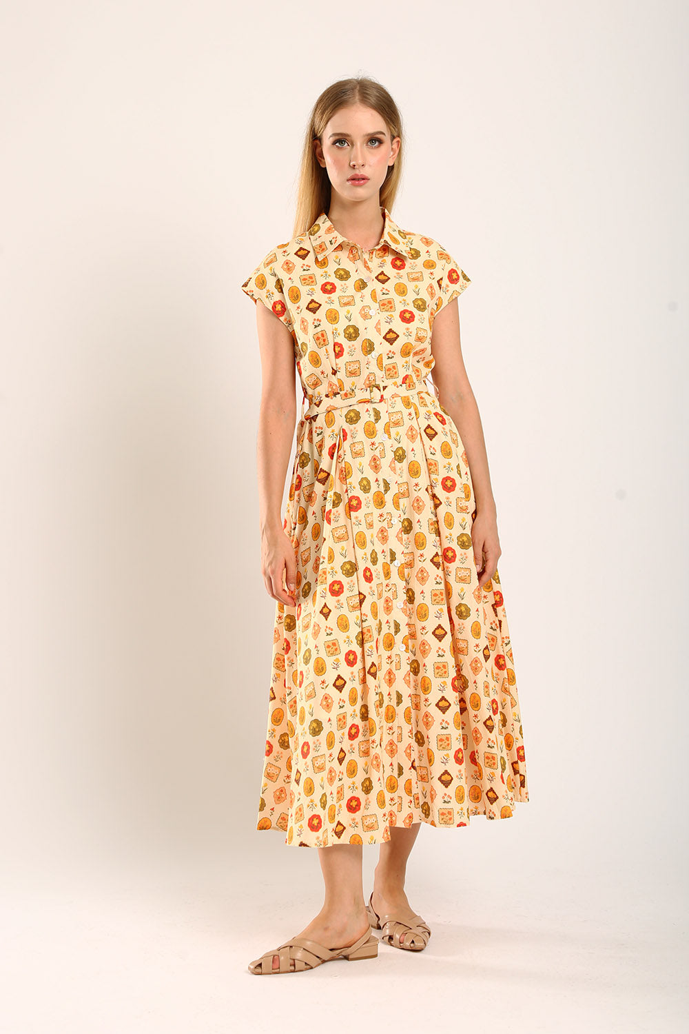 Dezza Midi Dress in Mandarin Floral