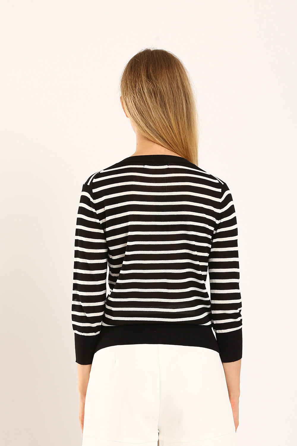 Gemma Striped Knit Cardigan in Black - Image 6