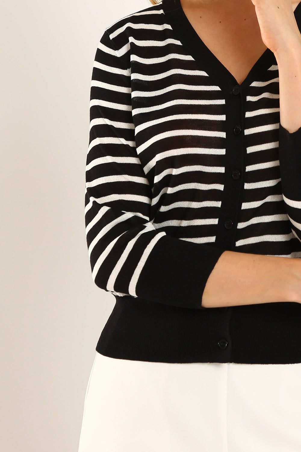 Gemma Striped Knit Cardigan in Black - Image 3