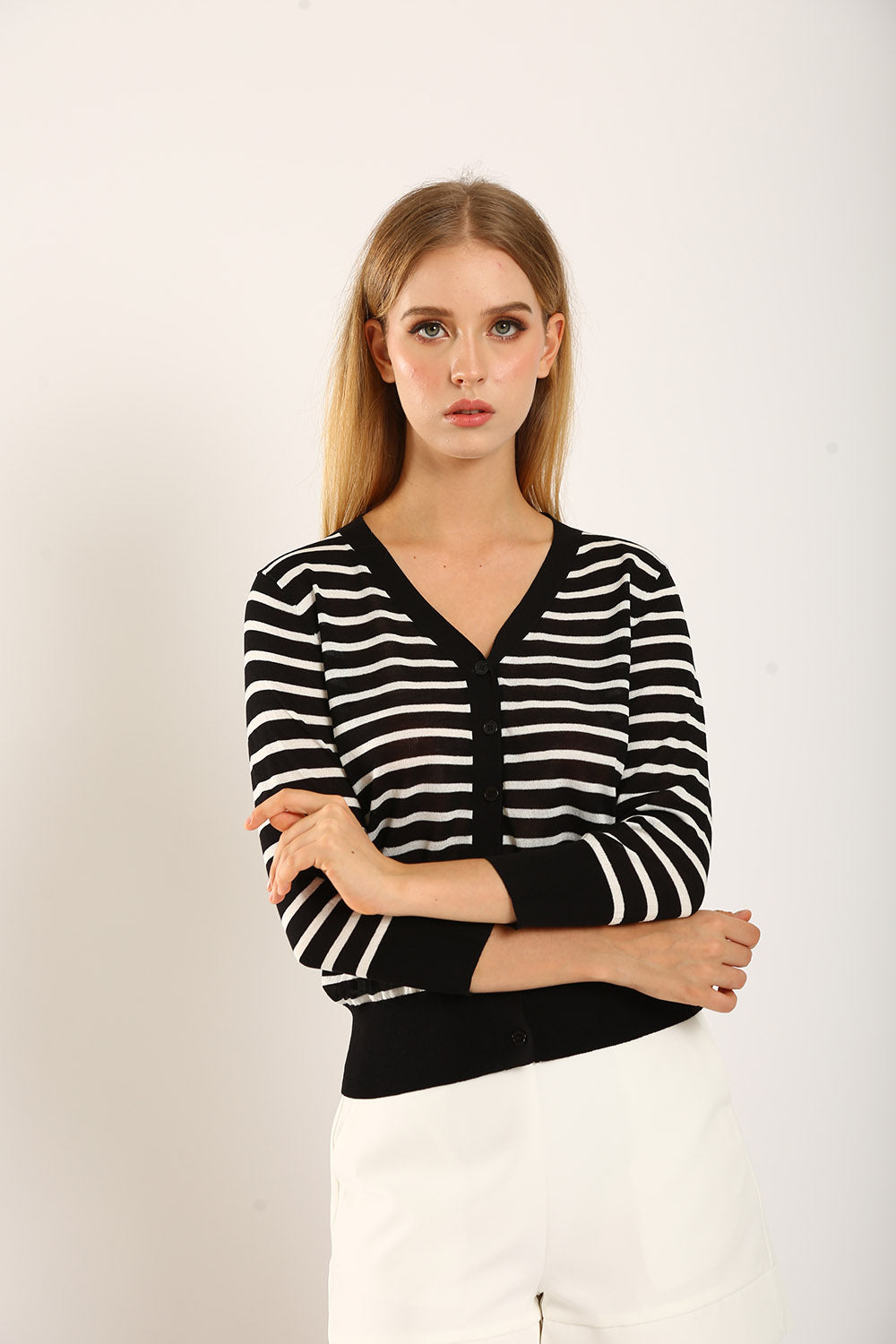 Gemma Striped Knit Cardigan in Black - Image 5
