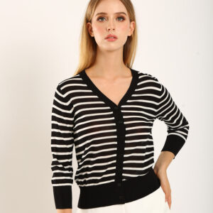 Gemma Striped Knit Cardigan in Black