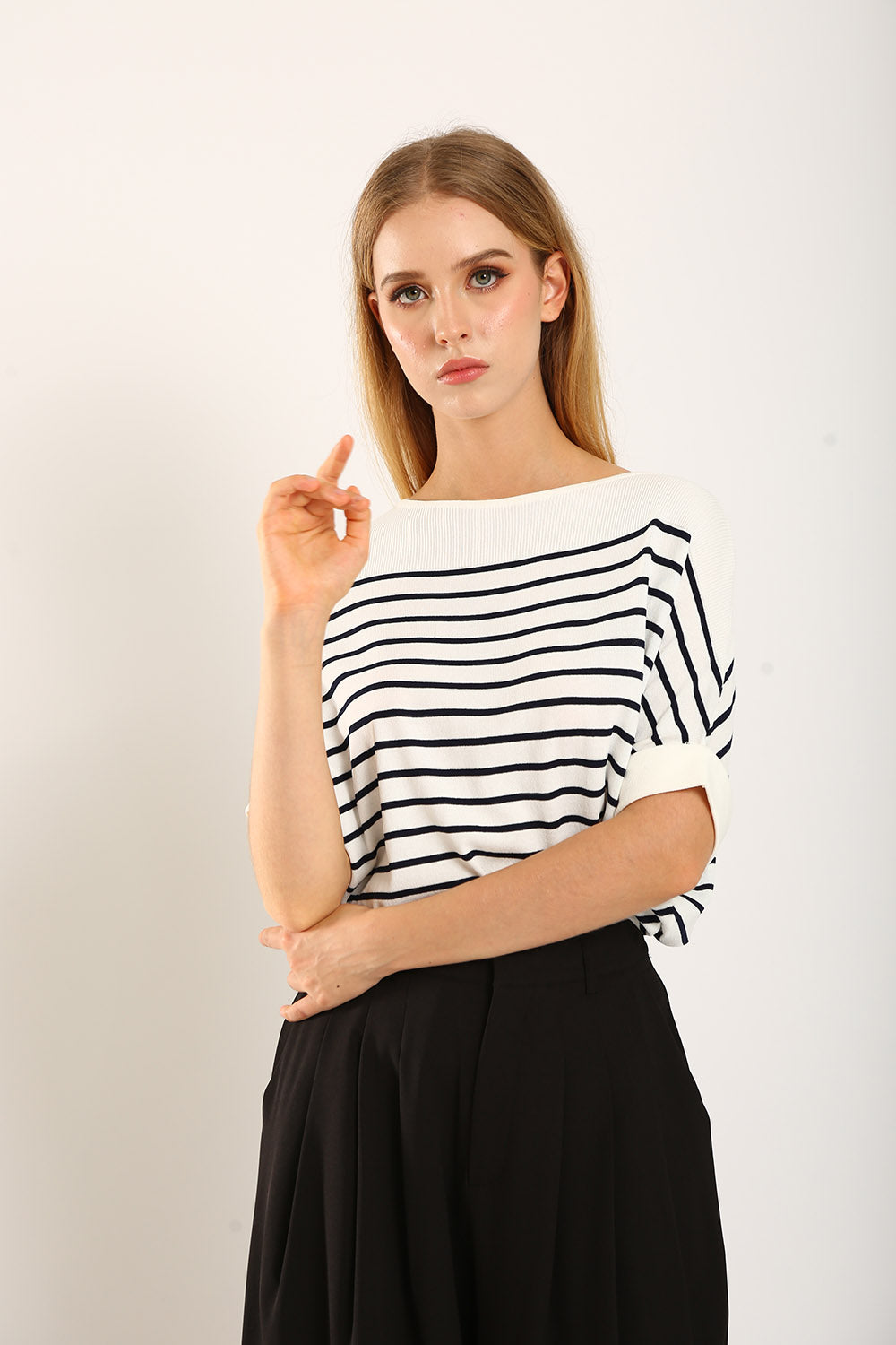 Gemma Striped Knit Cardigan in White - Image 6