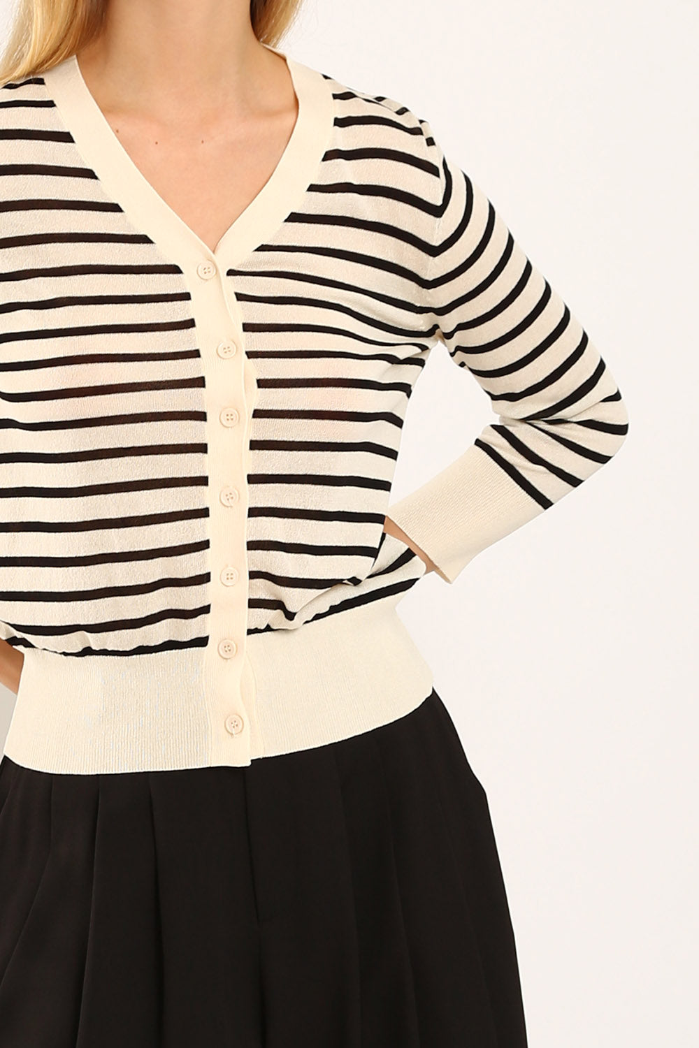 Gemma Striped Knit Cardigan in White - Image 2