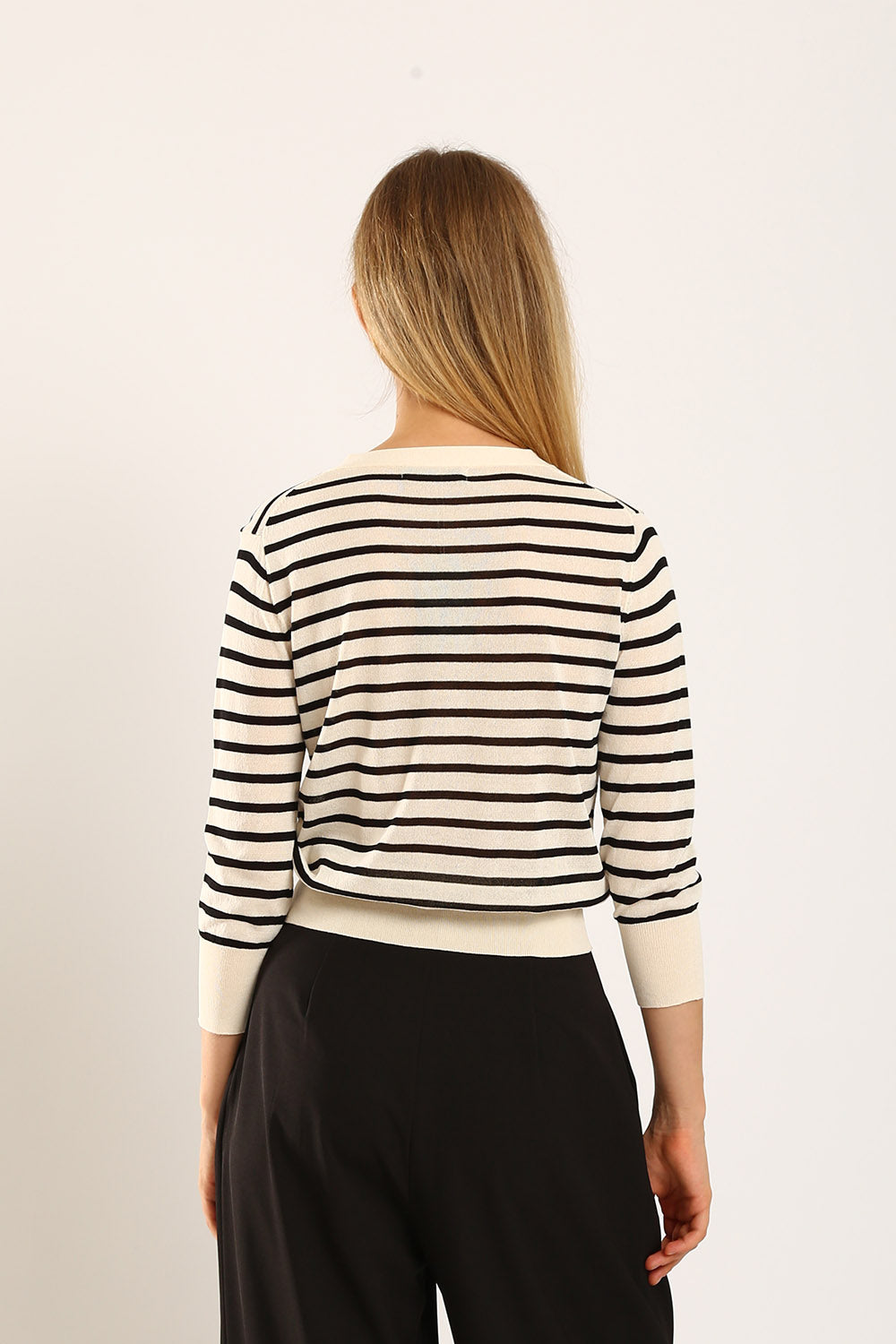 Gemma Striped Knit Cardigan in White - Image 5