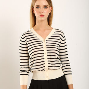 Gemma Striped Knit Cardigan in White