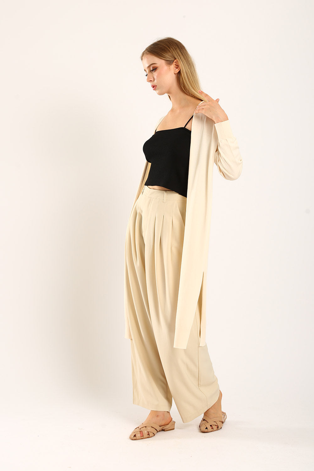 Tonie Long Knit Cardigan in Apricot - Image 3