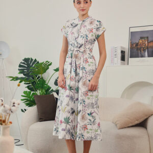 Sofina Sashed Jumpsuit in Tropical Garden