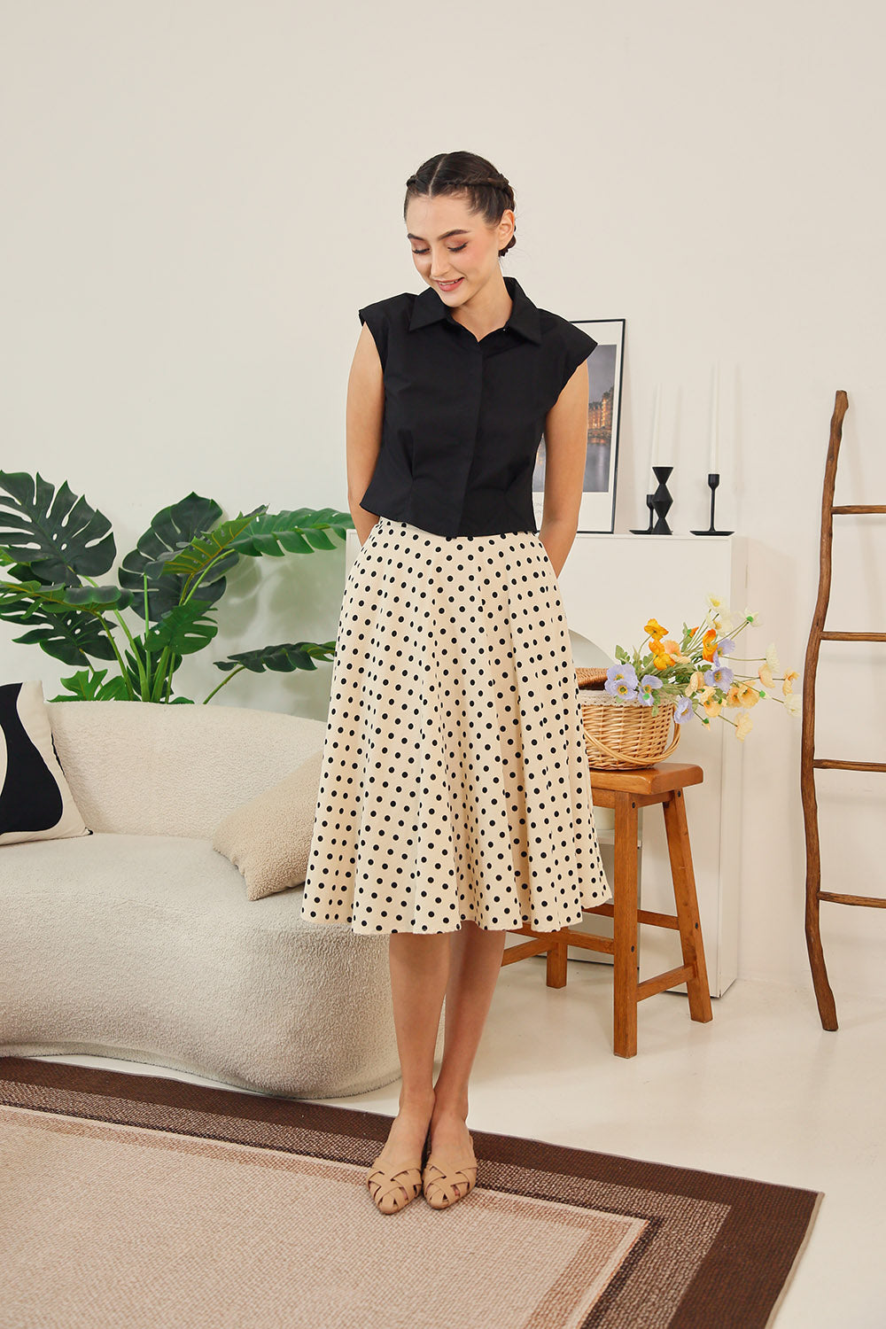 Dariela Maxi Skirt in Polka Dot Ivory - Image 2