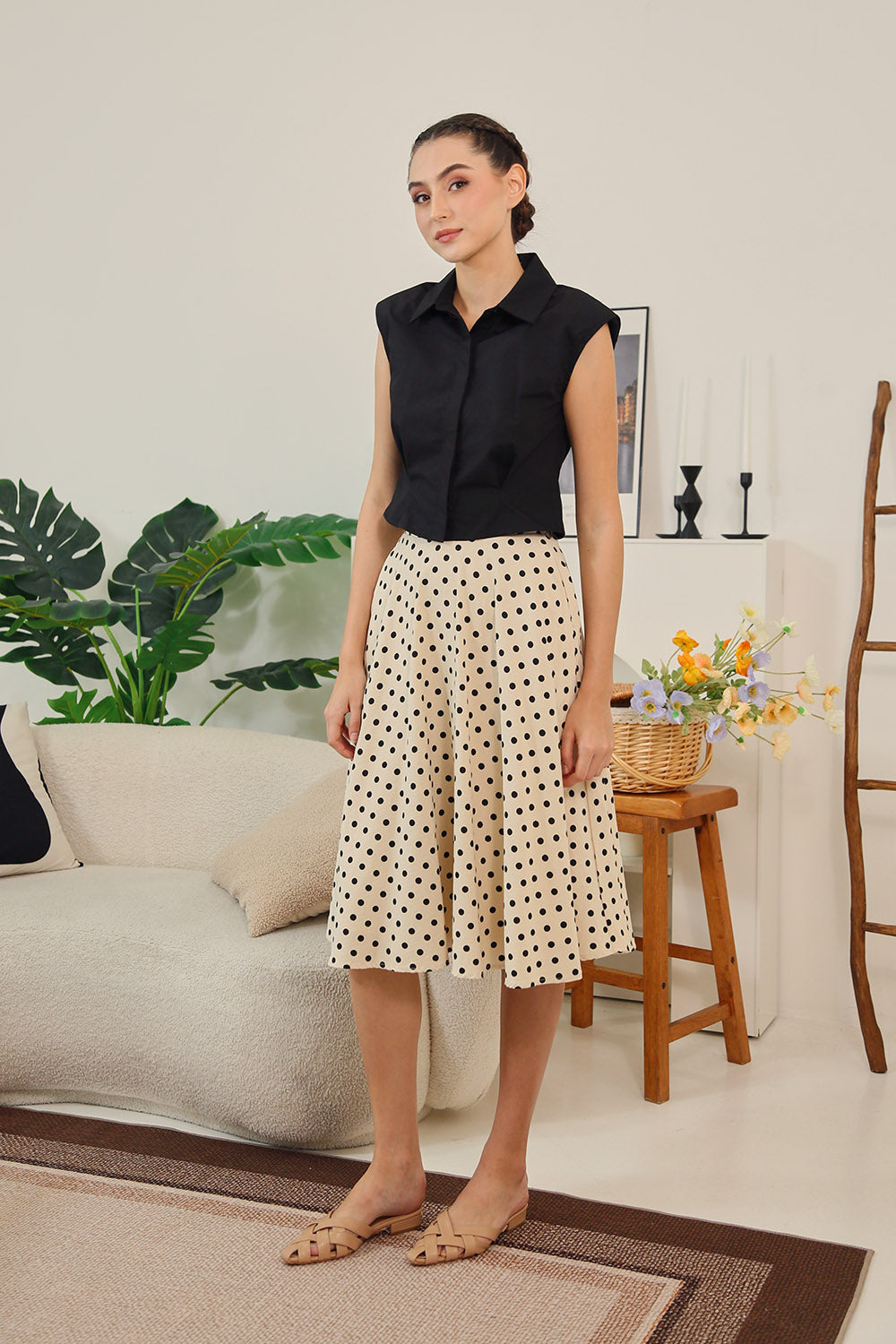 Dariela Maxi Skirt in Polka Dot Ivory - Image 3