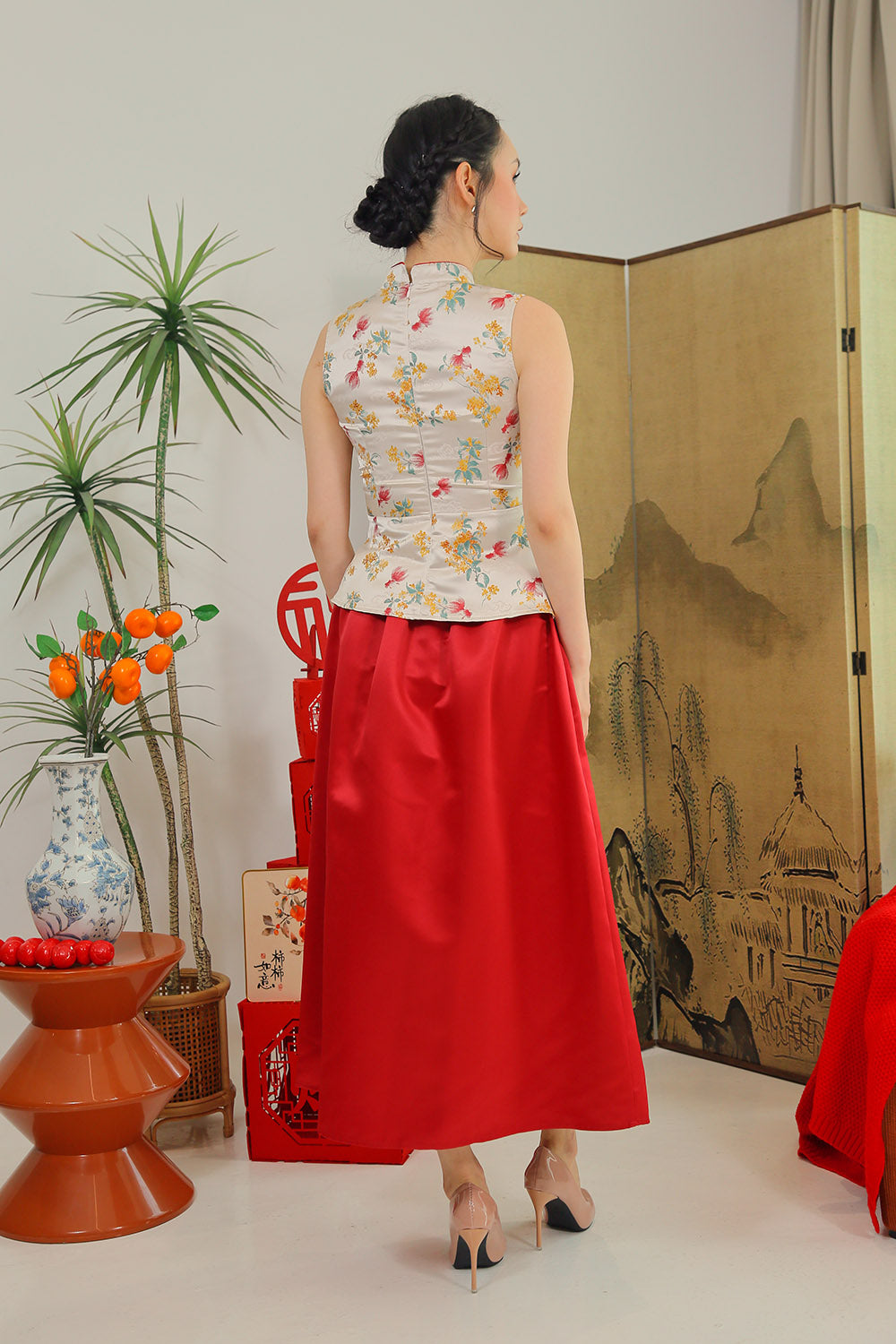Sayuri Slit Skirt in Mulberry Red - Image 6