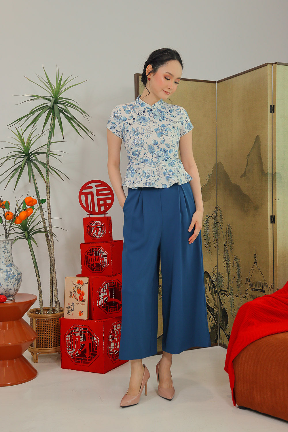 Marisse Wide-Leg Pants in Deep Teal - Image 3
