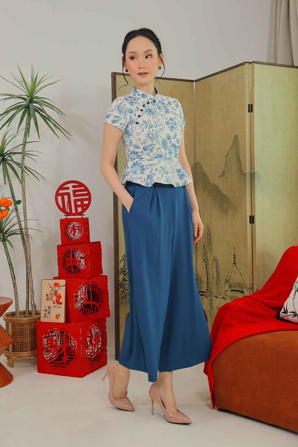 Marisse Wide-Leg Pants in Deep Teal - Image 5