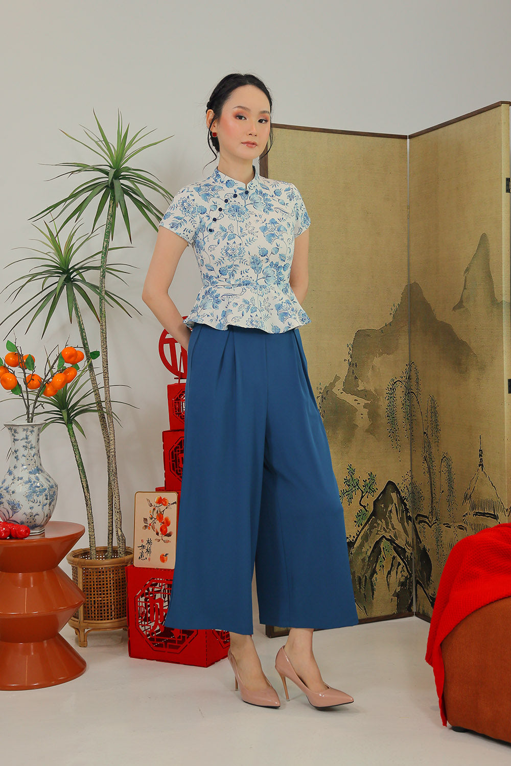 Marisse Wide-Leg Pants in Deep Teal - Image 2