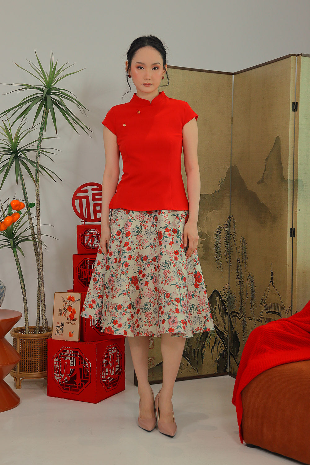 Dariela Jacquard Flare Skirt in Vintage Bloom - Image 2