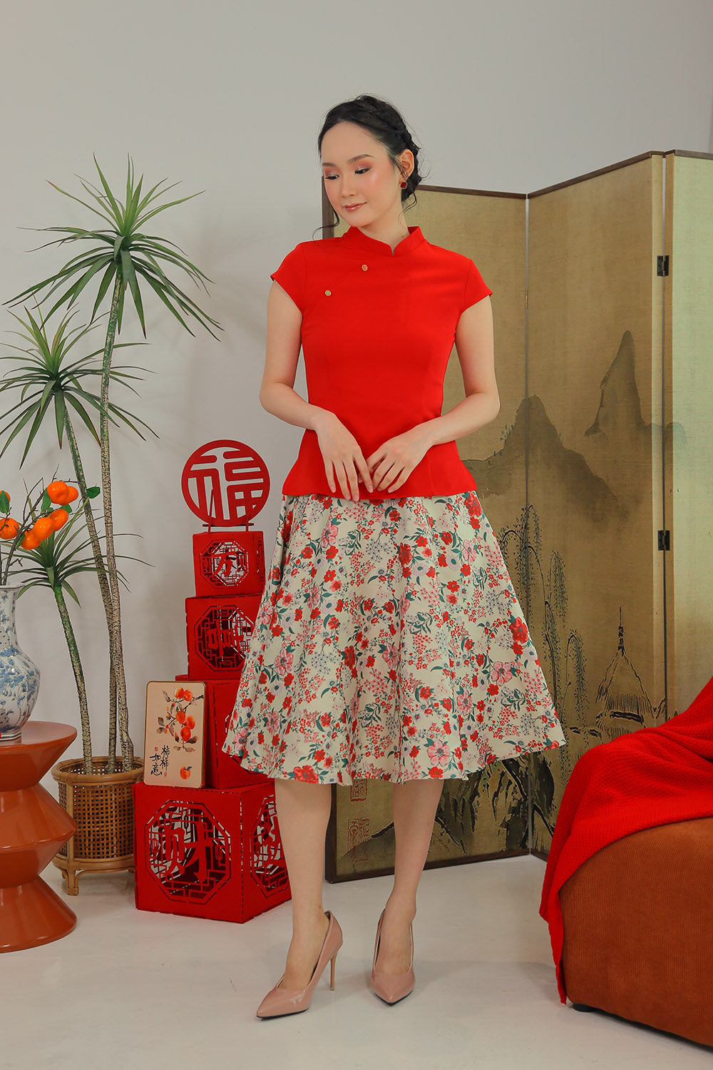 Dariela Jacquard Flare Skirt in Vintage Bloom - Image 5