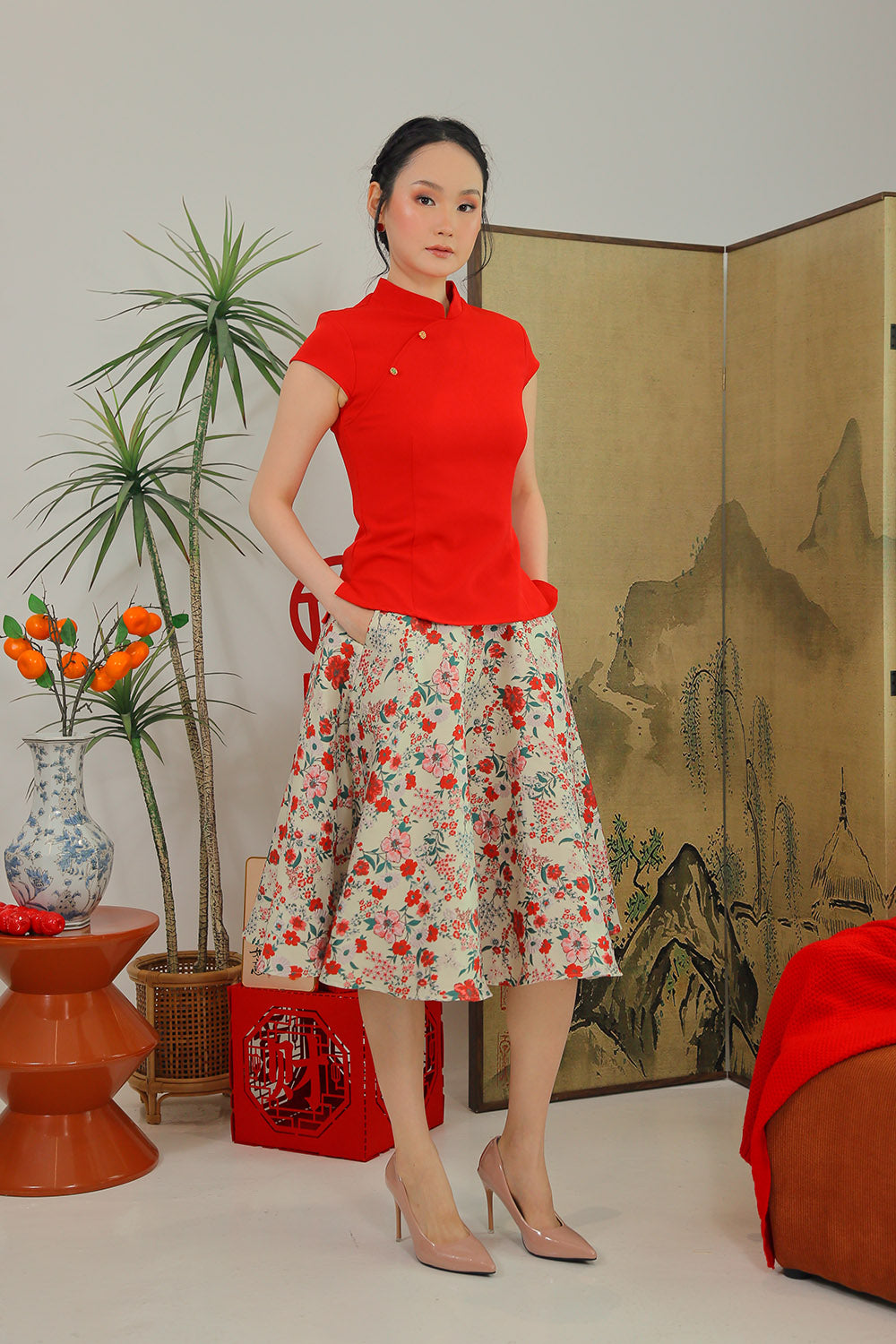 Dariela Jacquard Flare Skirt in Vintage Bloom - Image 4
