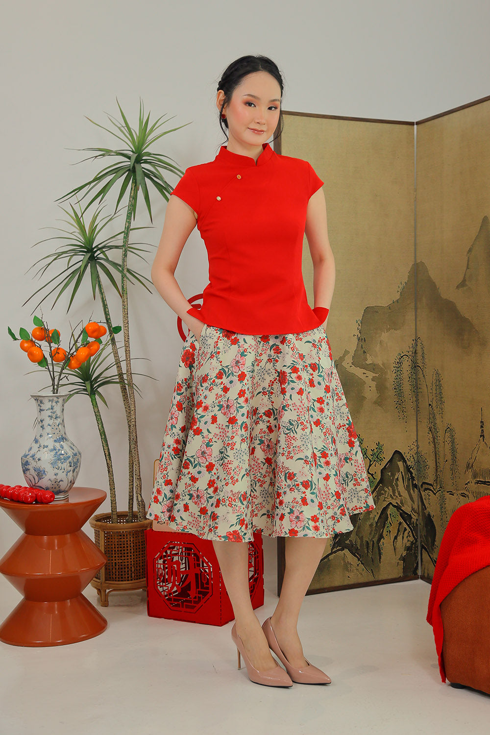 Dariela Jacquard Flare Skirt in Vintage Bloom - Image 6