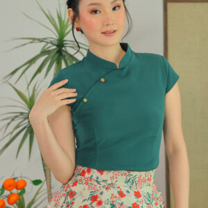 Rin Mandarin Button Top in Pine Green