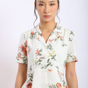 Maritza Floral Collar Top in Off White