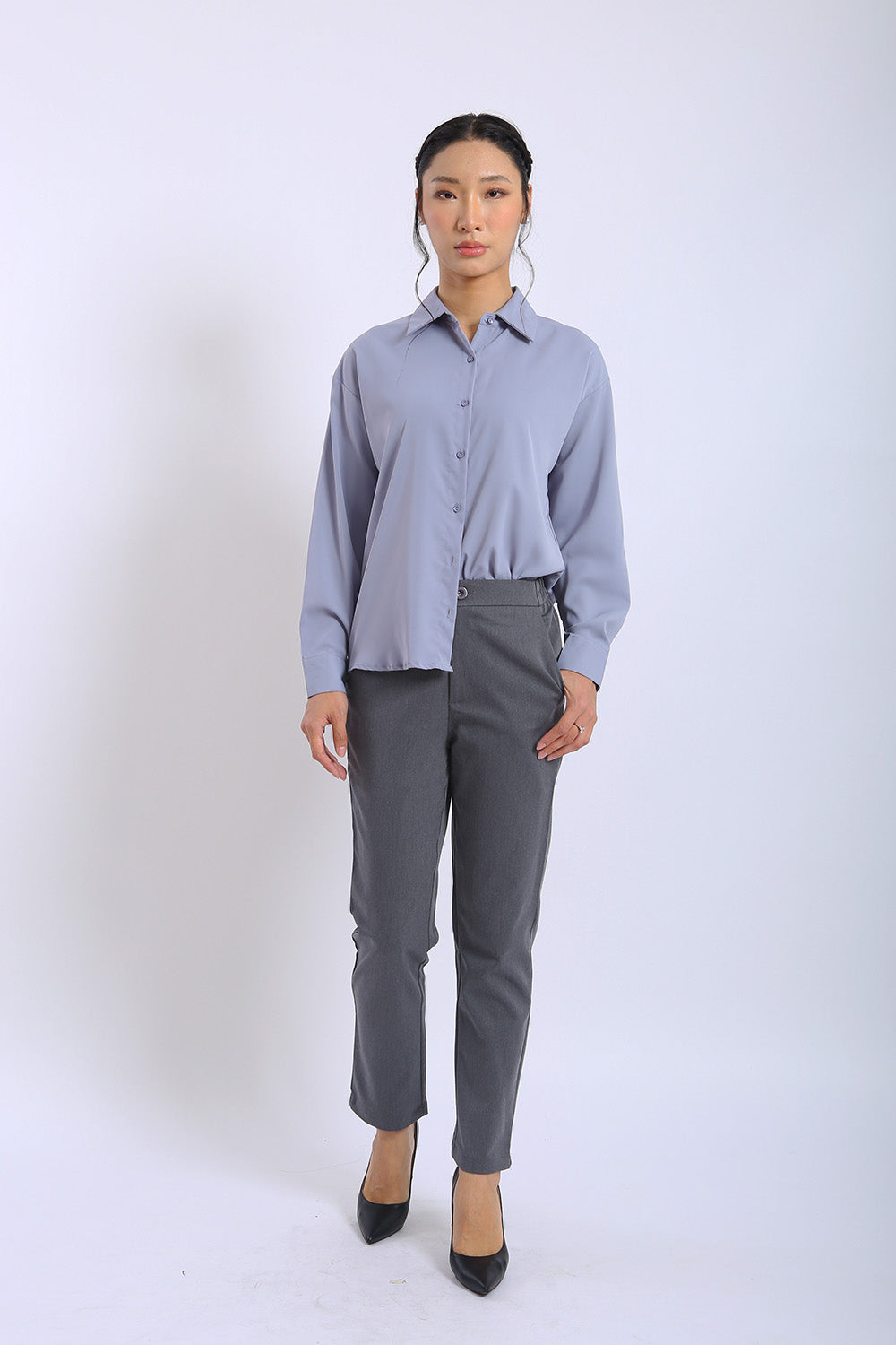 Erina Relaxed Button Shirt in Slate Grey - Image 6