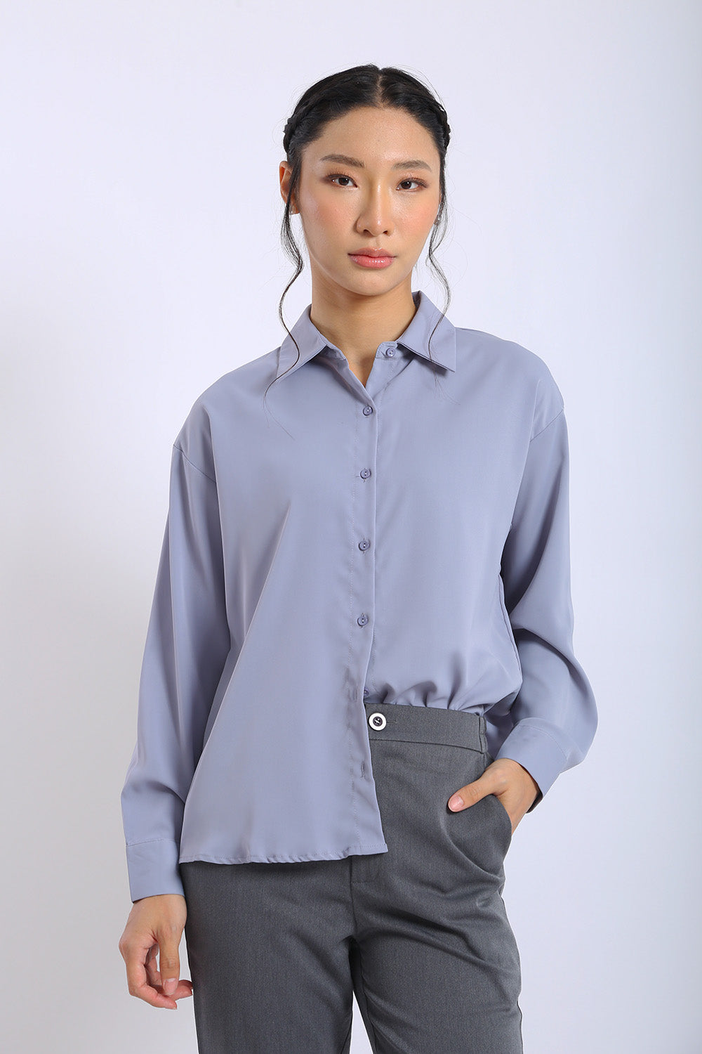 Erina Relaxed Button Shirt in Slate Grey