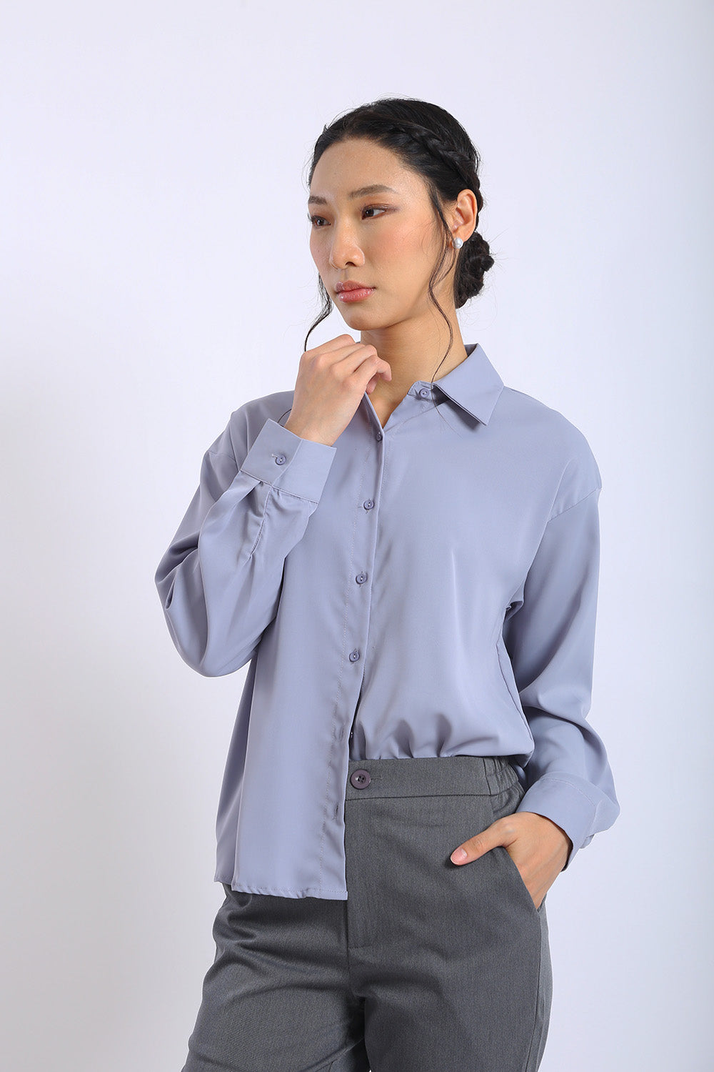 Erina Relaxed Button Shirt in Slate Grey - Image 4