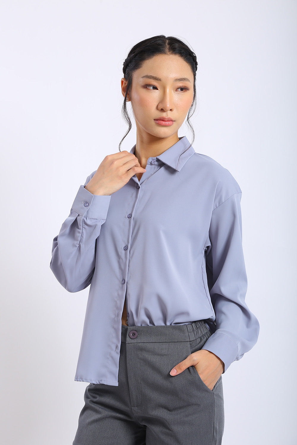 Erina Relaxed Button Shirt in Slate Grey - Image 3