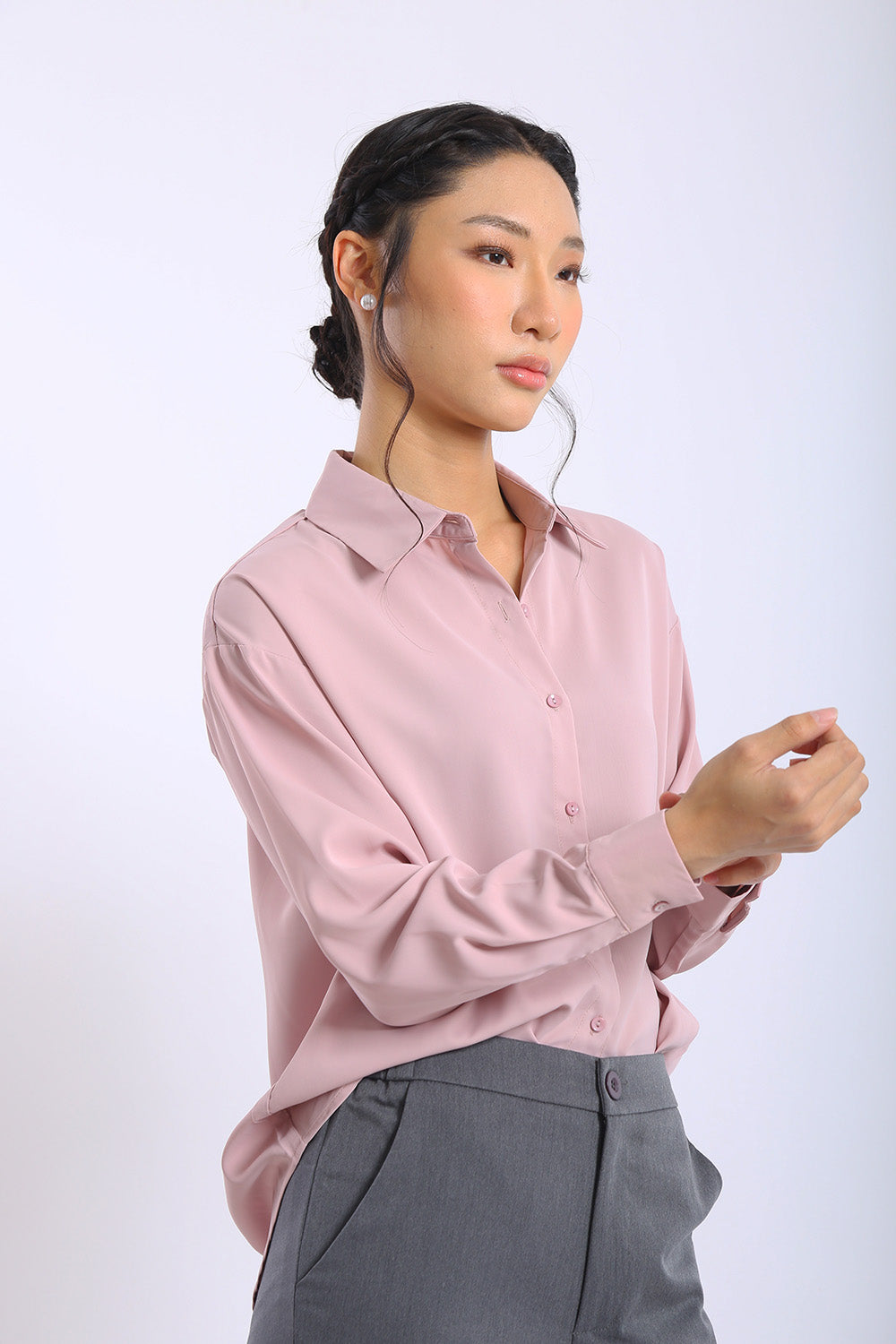 Erina Relaxed Button Shirt in Dusty Pink - Image 2