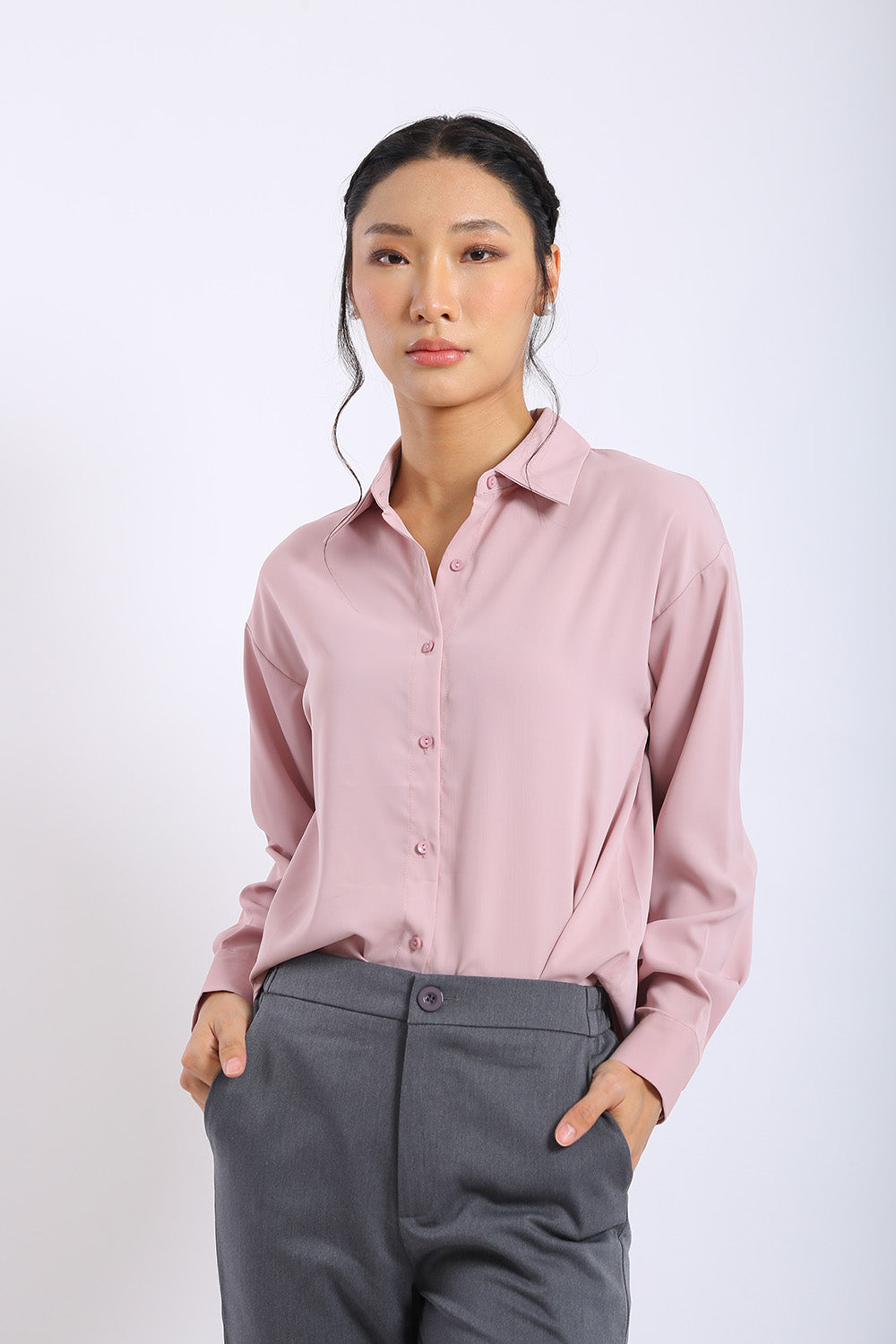 Erina Relaxed Button Shirt in Dusty Pink - Image 5